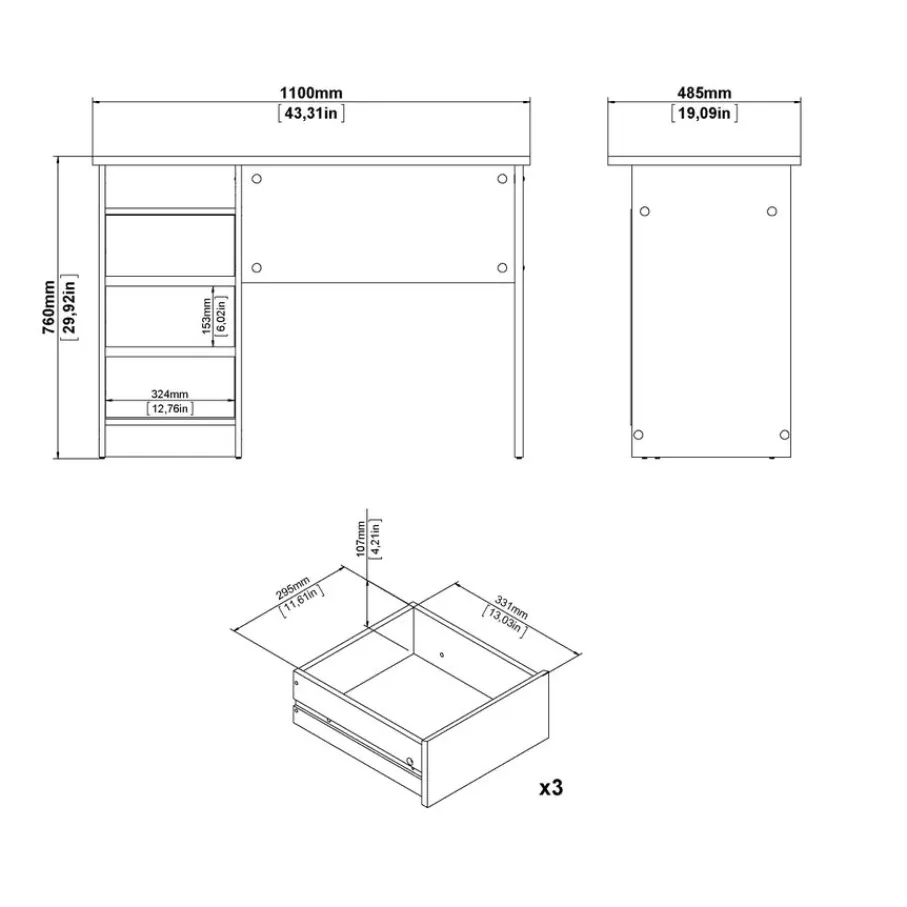 Bureaus< Bureau Boston Wit - 110x76x49 cm