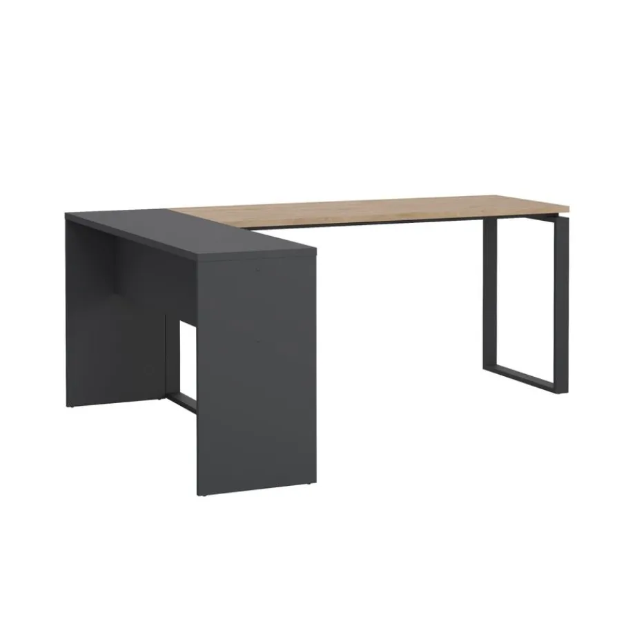 Bureaus< Bureau Bram Donkergrijs / Eiken - 150x76x60 / 150x76x40 cm