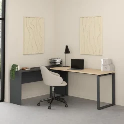 Bureaus< Bureau Bram Donkergrijs / Eiken - 150x76x60 / 150x76x40 cm
