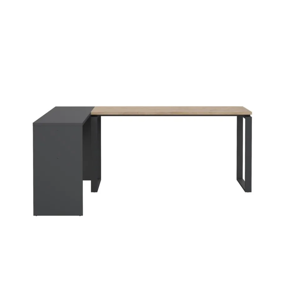 Bureaus< Bureau Bram Donkergrijs / Eiken - 150x76x60 / 150x76x40 cm