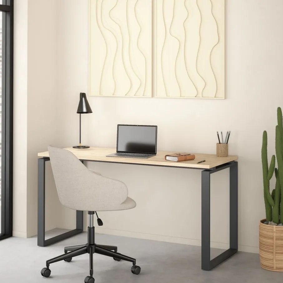Bureaus|Sidetables< Bureau Bram Eiken / Donkergrijs - 150x76x60 cm