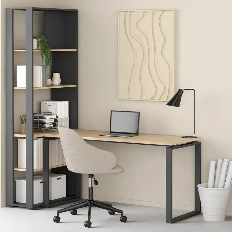 Bureaus|Sidetables< Bureau Bram Eiken / Donkergrijs - 150x76x60 cm