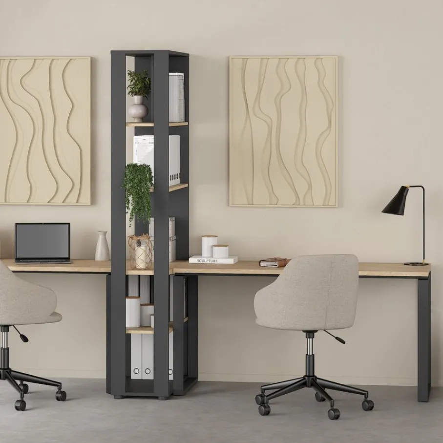 Bureaus|Sidetables< Bureau Bram Eiken / Donkergrijs - 150x76x60 cm
