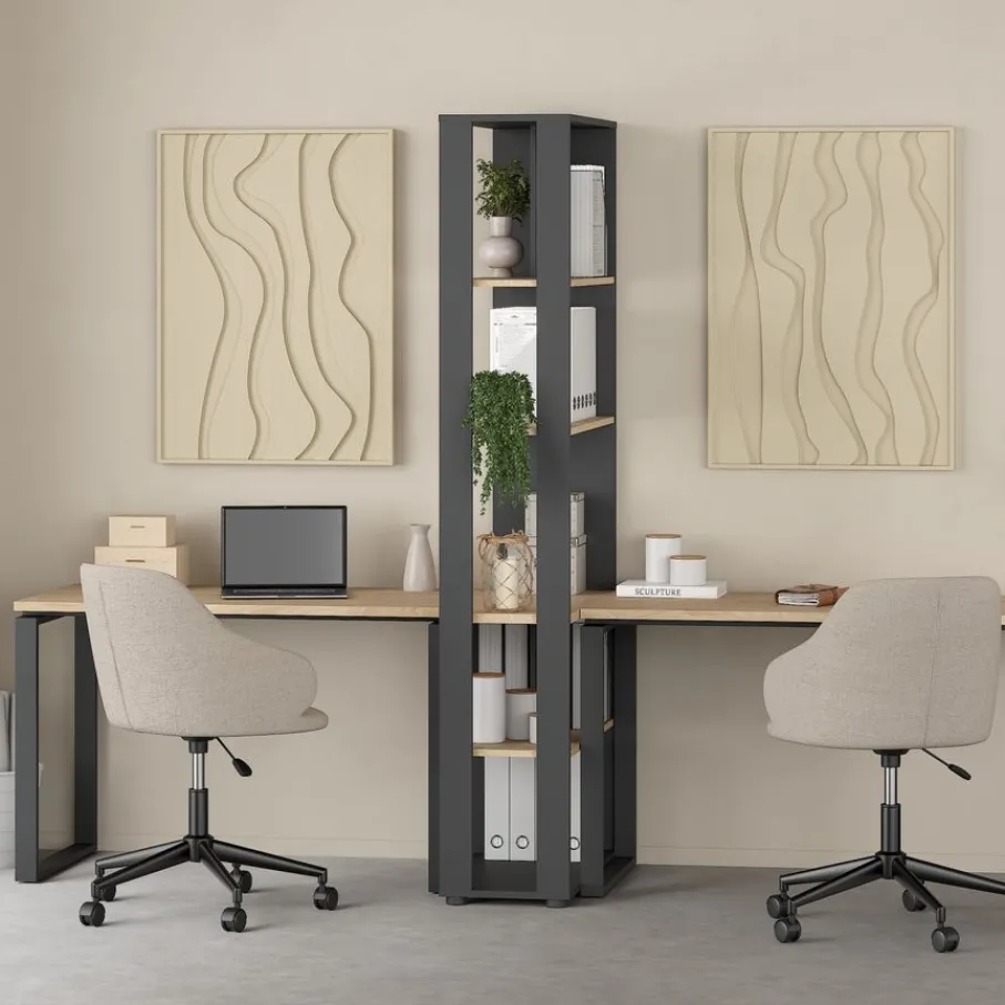 Bureaus|Sidetables< Bureau Bram Eiken / Donkergrijs - 120x76x60 cm