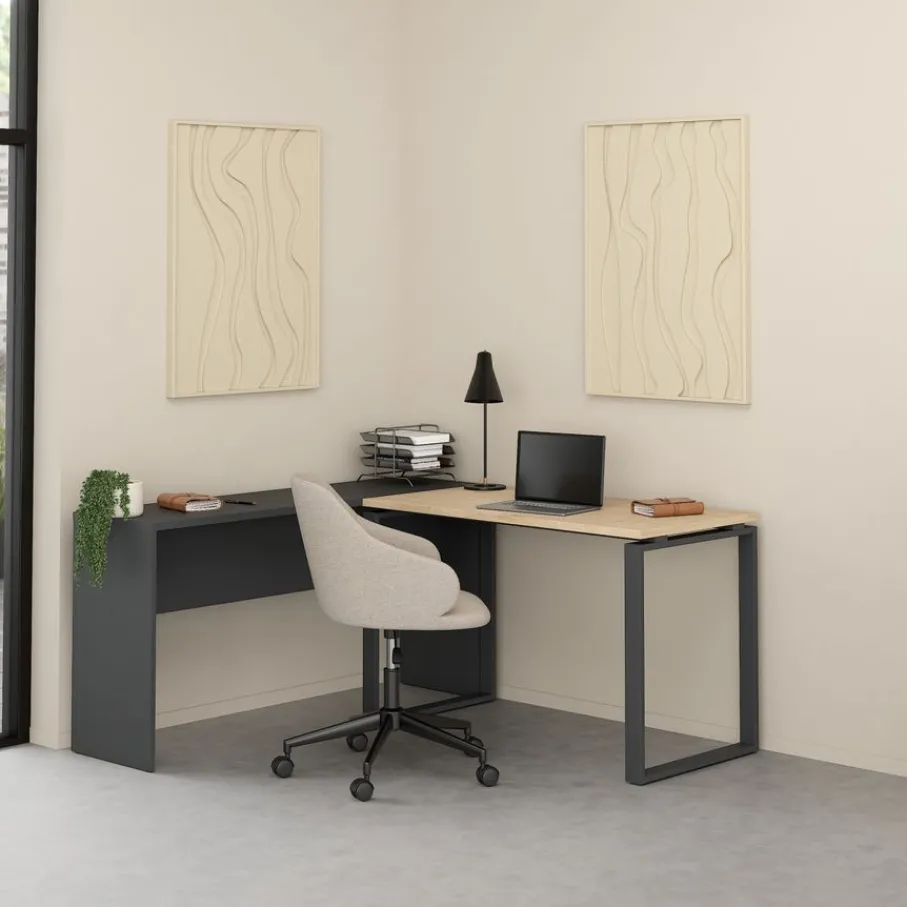 Bureaus|Sidetables< Bureau Bram Eiken / Donkergrijs - 120x76x60 cm