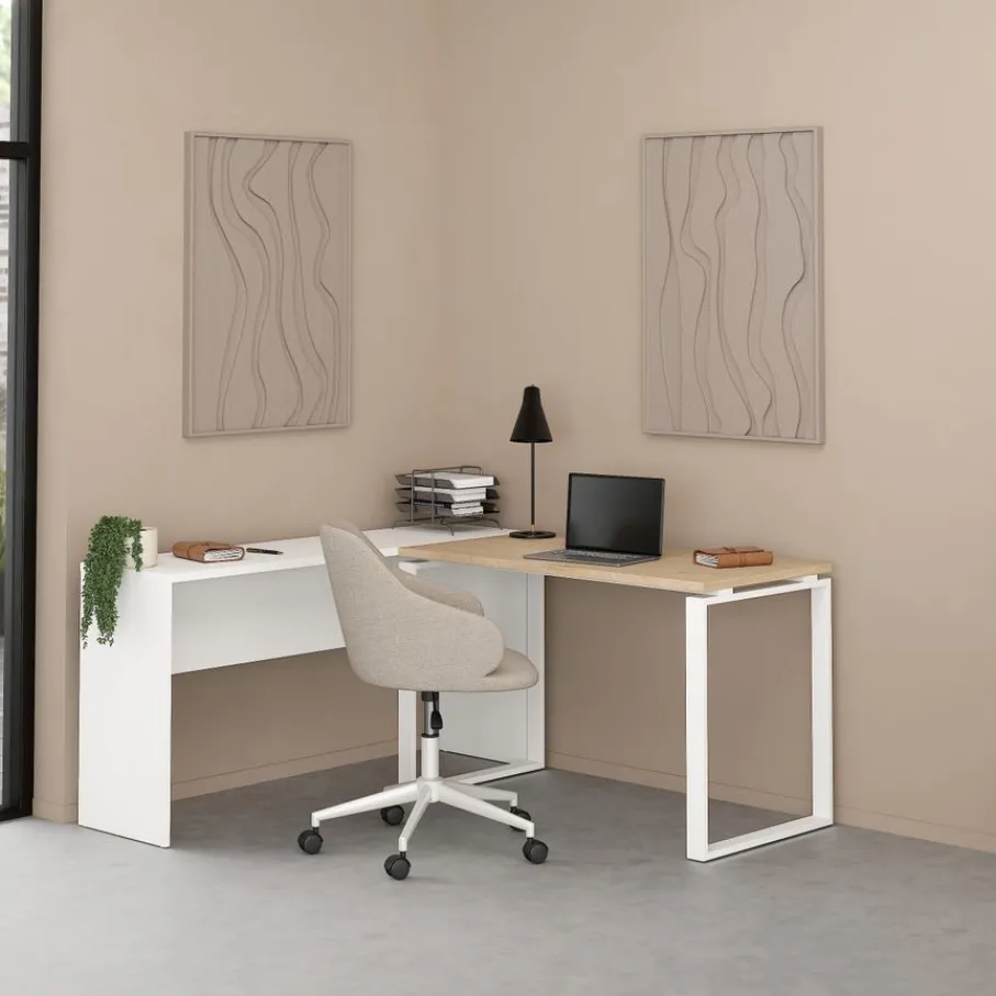 Bureaus|Sidetables< Bureau Bram Eiken / Wit - 120x76x60 cm