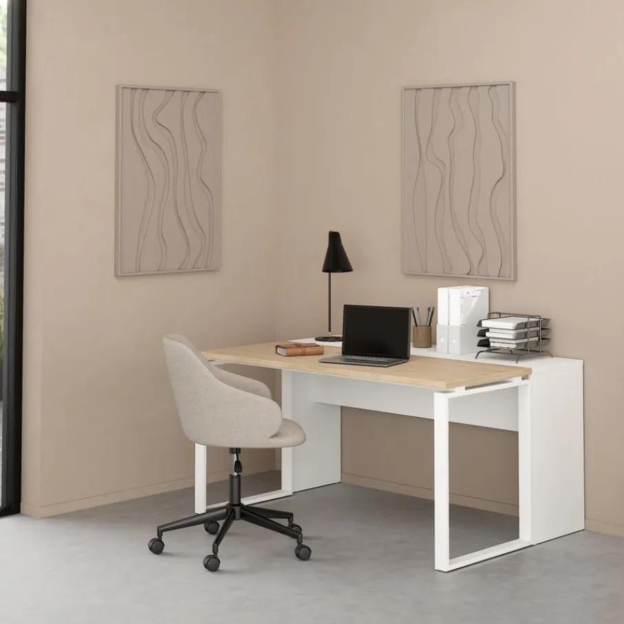 Bureaus< Bureau Bram Wit / Eiken - 150x76x60 / 150x76x40 cm
