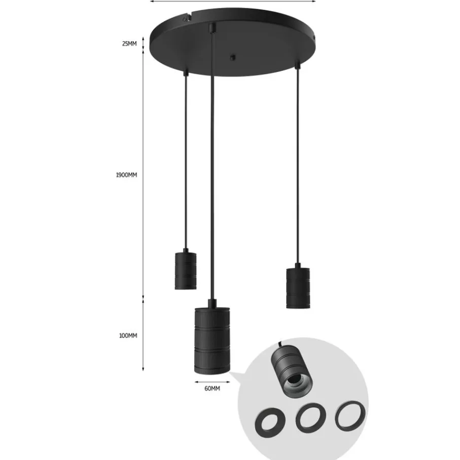 Hanglampen<Calex Hanglamp Retro Zwart - 3 x E27 - Ø 40 cm