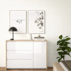 Ladekasten|Dressoirs< Dressoir Atlanta Eiken / Hoogglans Wit - 119x84x48 cm
