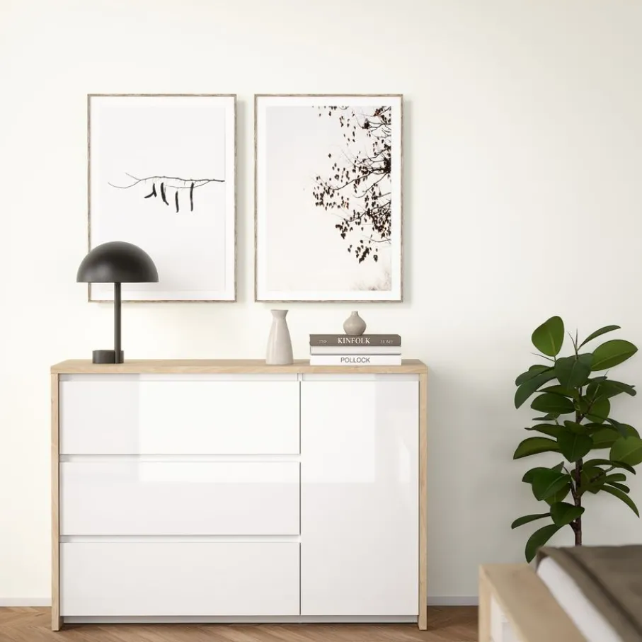 Ladekasten|Dressoirs< Dressoir Atlanta Eiken / Hoogglans Wit - 119x84x48 cm