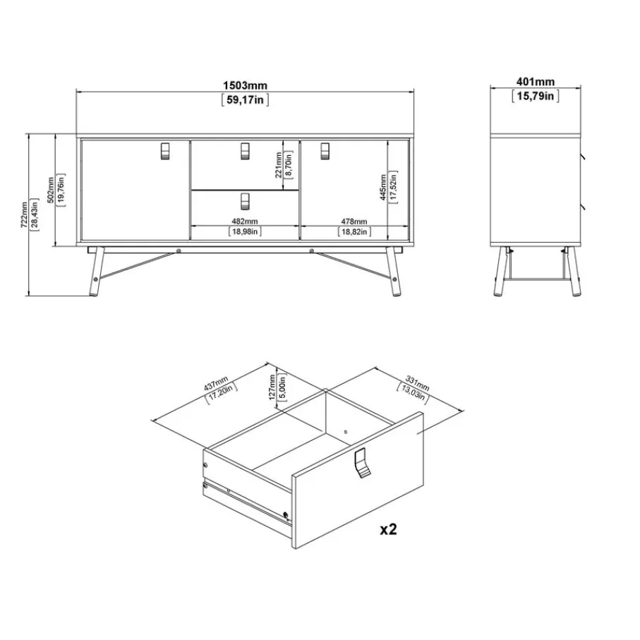 Dressoirs< Dressoir Denver Eiken - 150x72x40 cm