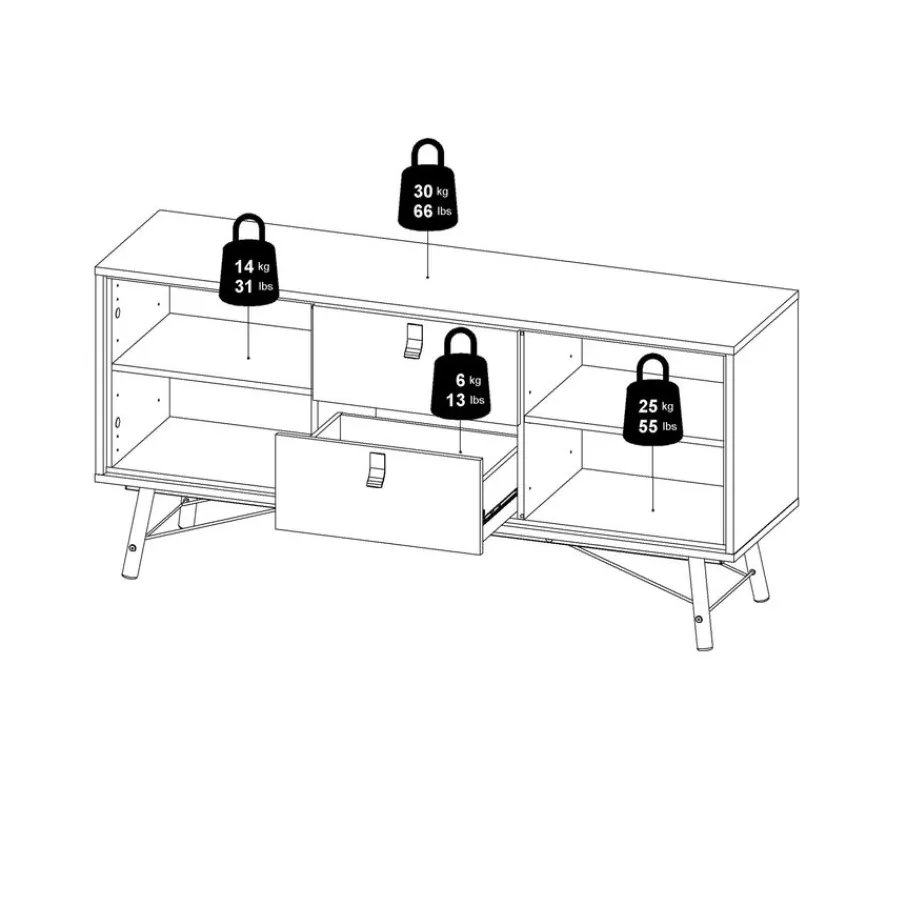Dressoirs< Dressoir Denver Zwart / Walnoot - 150x72x40 cm