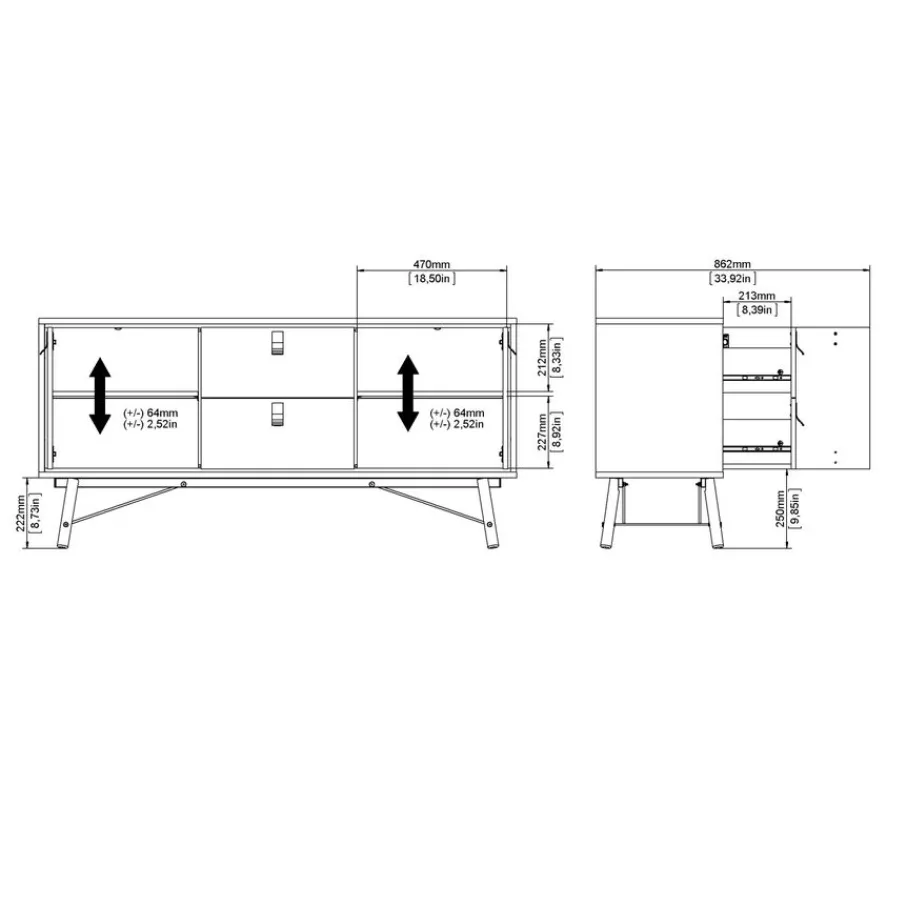 Dressoirs< Dressoir Denver Zwart / Walnoot - 150x72x40 cm