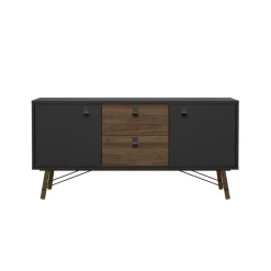Dressoirs< Dressoir Denver Zwart / Walnoot - 150x72x40 cm