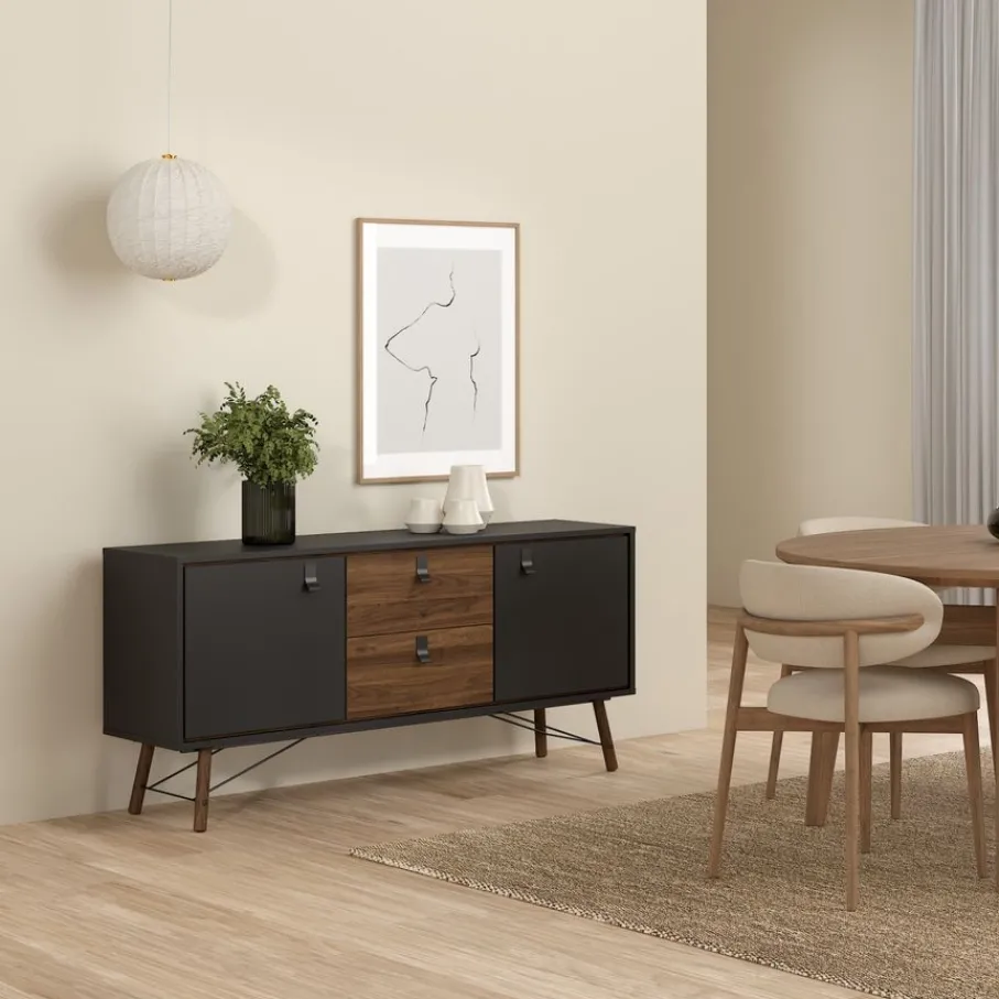 Dressoirs< Dressoir Denver Zwart / Walnoot - 150x72x40 cm