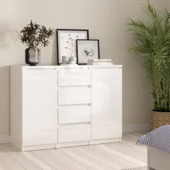 Opbergkasten< Dressoir Luna Hoogglans Wit - 121x91x50 cm