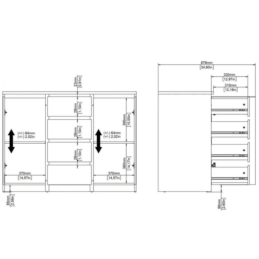 Opbergkasten< Dressoir Luna Zwart - 121x91x50 cm