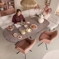 Eetkamerbanken< Eetkamer Hoekbank Bjorna Roze - 270x170 cm