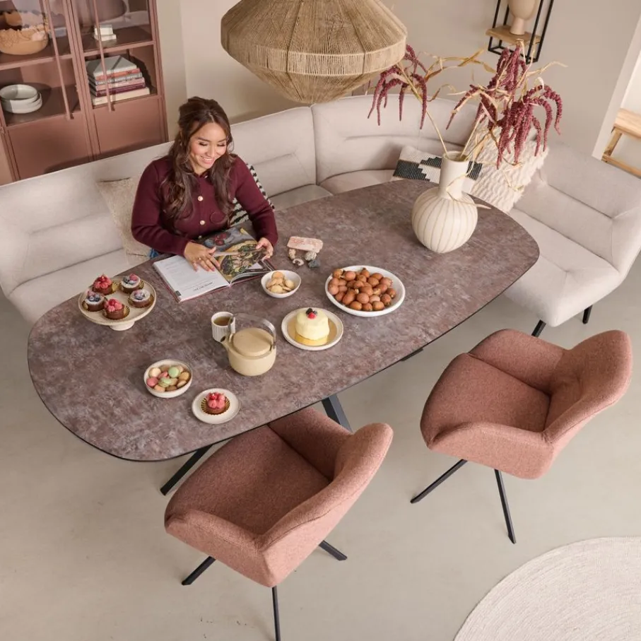 Eetkamerbanken< Eetkamer Hoekbank Bjorna Roze - 270x170 cm