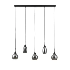Hanglampen< Hanglamp Oriel Zwart - 5 x E27 - 120 cm breed