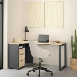 Bureaus< Hoekbureau Bram Eiken / Donkergrijs - 150x76x100 cm