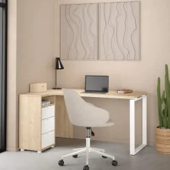 Bureaus< Hoekbureau Bram Eiken / Wit - 150x76x100 cm