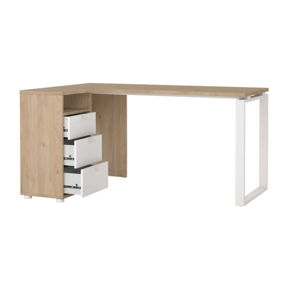 Bureaus< Hoekbureau Bram Eiken / Wit - 150x76x100 cm