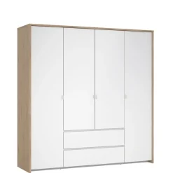 Kledingkasten< Kledingkast Atlanta Eiken / Hoogglans Wit - 197x202x58 cm