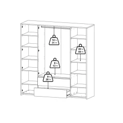 Kledingkasten< Kledingkast Atlanta Eiken / Hoogglans Wit - 197x202x58 cm