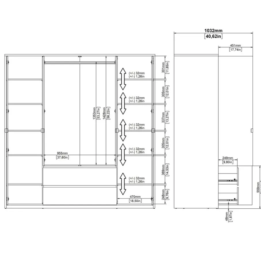 Kledingkasten< Kledingkast Atlanta Eiken / Hoogglans Wit - 197x202x58 cm
