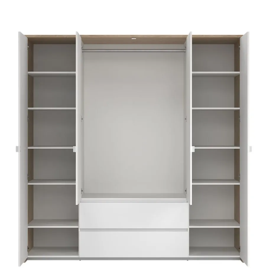 Kledingkasten< Kledingkast Atlanta Eiken / Hoogglans Wit - 197x202x58 cm