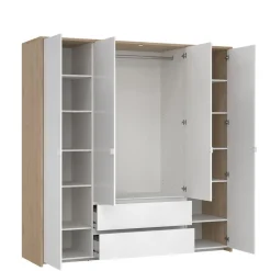 Kledingkasten< Kledingkast Atlanta Eiken / Hoogglans Wit - 197x202x58 cm
