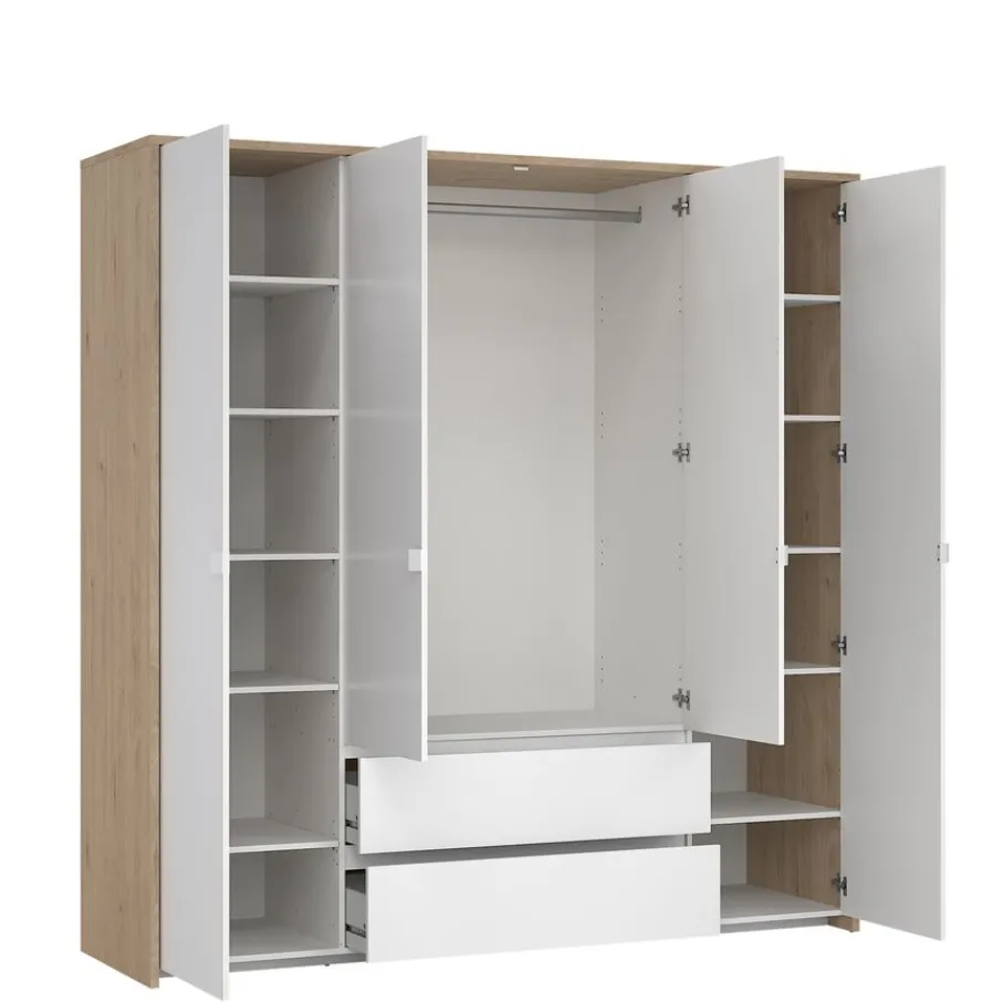 Kledingkasten< Kledingkast Atlanta Eiken / Hoogglans Wit - 197x202x58 cm