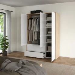 Kledingkasten< Kledingkast Atlanta Eiken / Hoogglans Wit - 149x202x58 cm