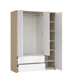 Kledingkasten< Kledingkast Atlanta Eiken / Hoogglans Wit - 149x202x58 cm