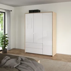 Kledingkasten< Kledingkast Atlanta Eiken / Hoogglans Wit - 149x202x58 cm