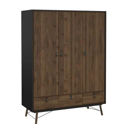 Kledingkasten< Kledingkast Denver Zwart / Walnoot - 150x200x60 cm
