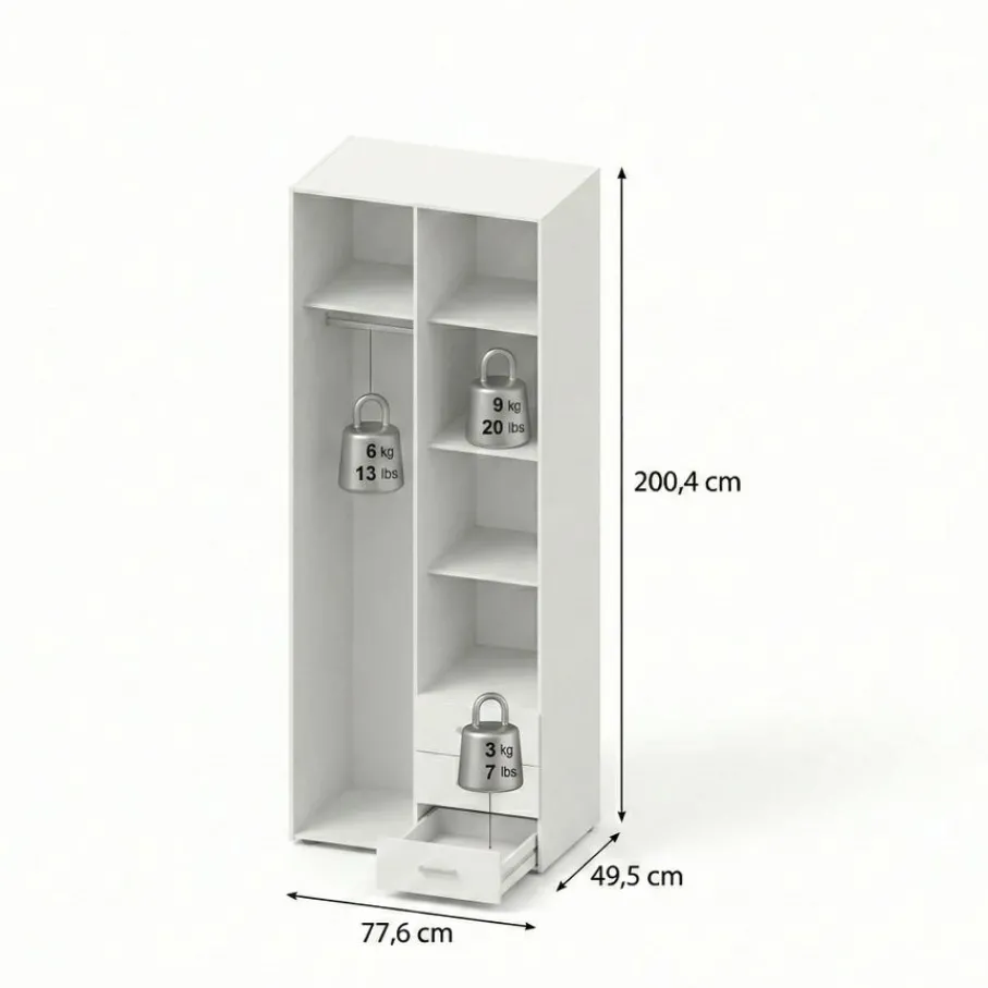 Kledingkasten< Kledingkast Harper Wit - 78x201x50 cm