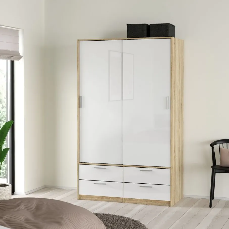 Kledingkasten< Kledingkast Jasper Eiken / Hoogglans Wit - 121x200x60 cm