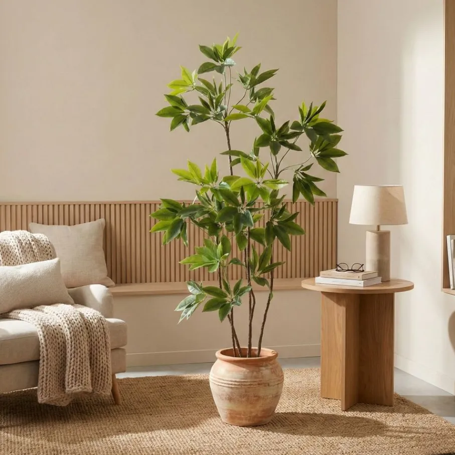 Kunstplanten & Bloemen< Kunstplant Schefflera Groen - 195 cm hoog
