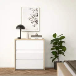 Opbergkasten< Ladekast Atlanta Eiken / Hoogglans Wit - 80x84x48 cm