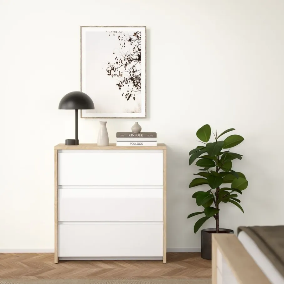 Opbergkasten< Ladekast Atlanta Eiken / Hoogglans Wit - 80x84x48 cm