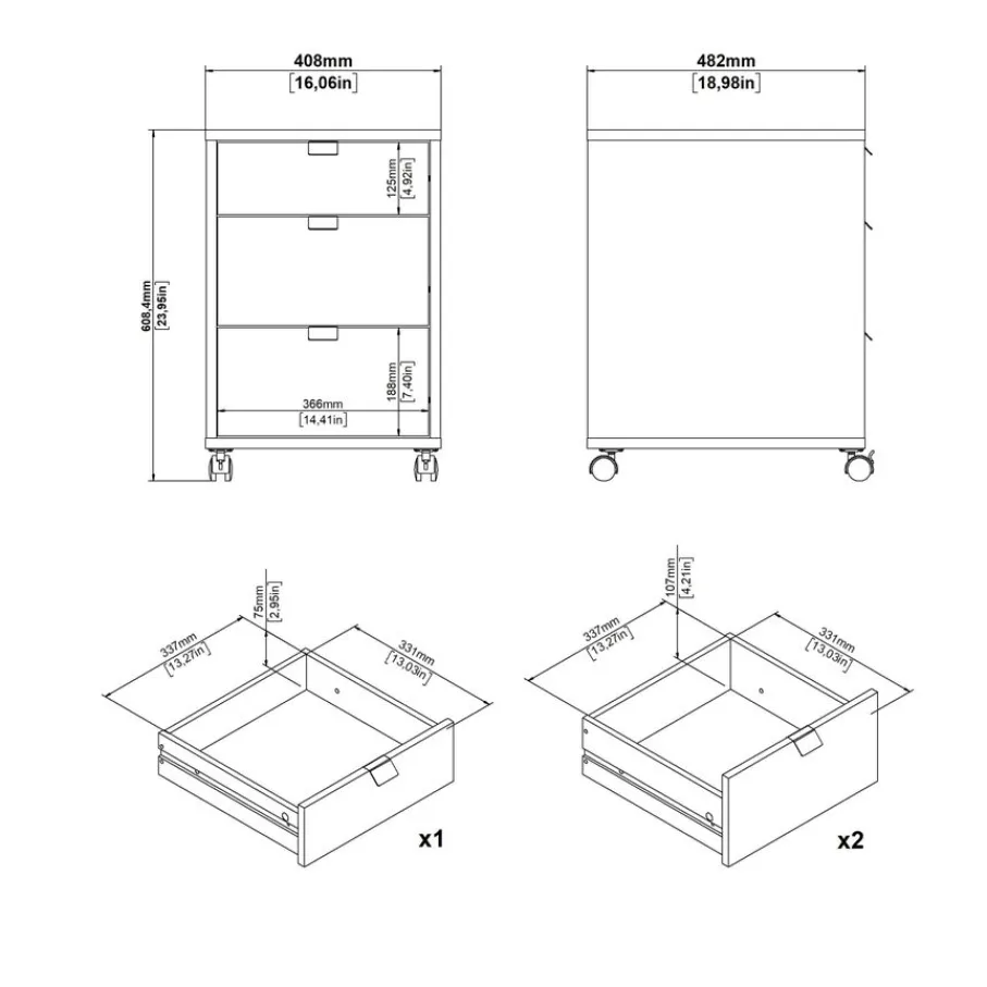 Opbergkasten< Ladekast Bram Eiken / Wit - 41x61x49 cm