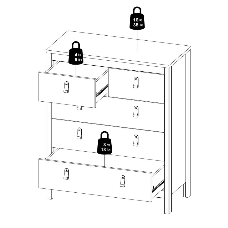 Opbergkasten< Ladekast Dallas Wit - 83x99x39 cm