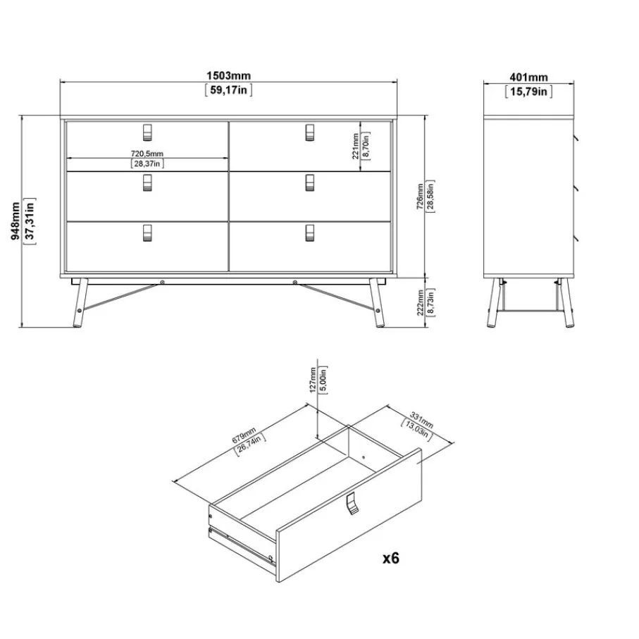 Opbergkasten< Ladekast Denver Zwart / Walnoot - 150x95x40 cm