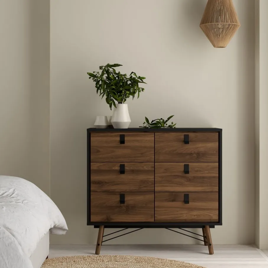 Opbergkasten< Ladekast Denver Zwart / Walnoot - 102x95x40 cm
