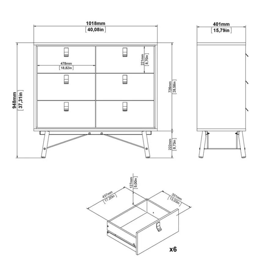 Opbergkasten< Ladekast Denver Zwart / Walnoot - 102x95x40 cm
