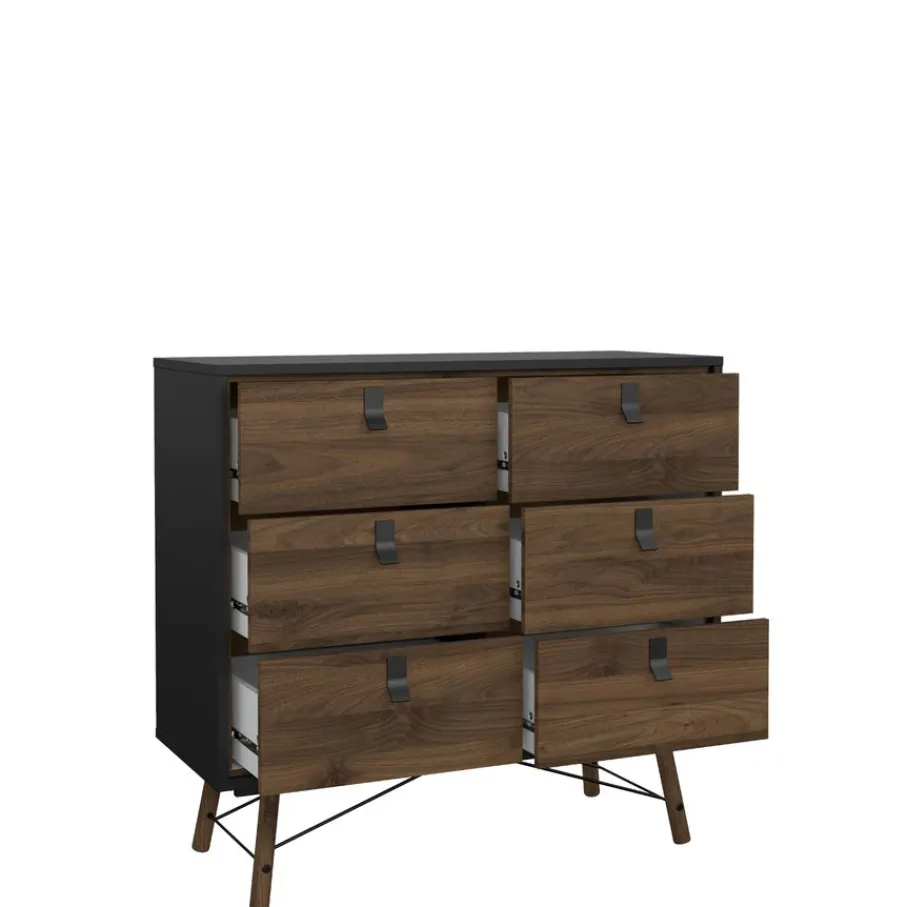 Opbergkasten< Ladekast Denver Zwart / Walnoot - 102x95x40 cm