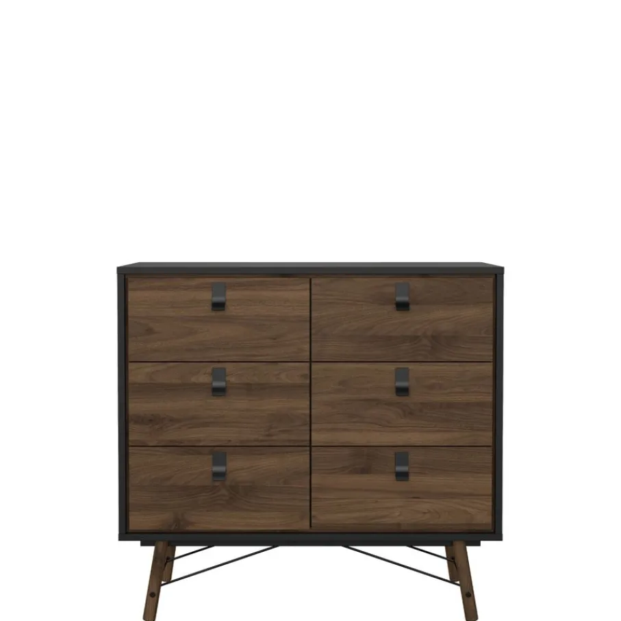 Opbergkasten< Ladekast Denver Zwart / Walnoot - 102x95x40 cm