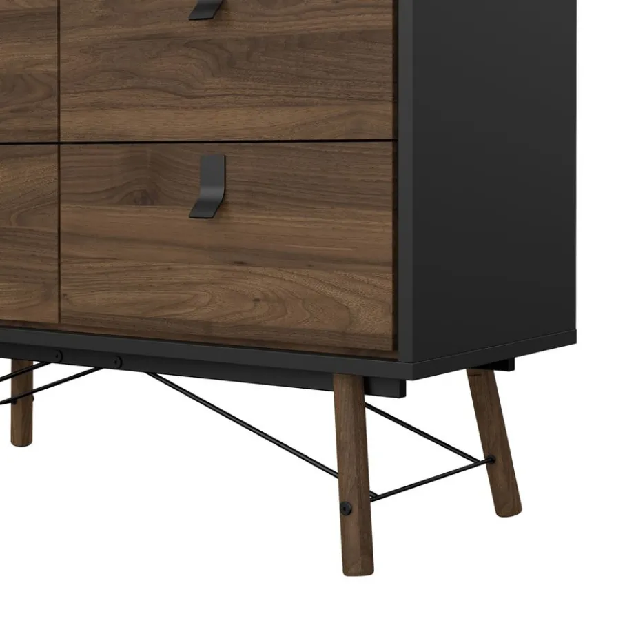 Opbergkasten< Ladekast Denver Zwart / Walnoot - 102x95x40 cm